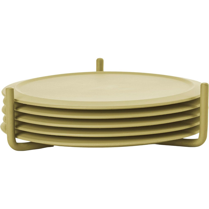 Zone Denmark Singles Silicone Coasters, Coasters for Glasses, Cups, Cocktail Glasses, Diameter 10 cm, Height 3.1 cm, 6 Pieces, including Holder, (3.1 cm - dia. 10 cm, Leek Green)