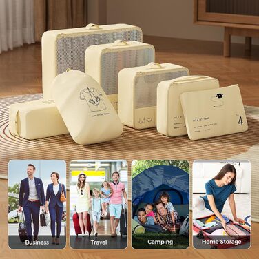 Органайзер для валізи Yomisee, набір 7 шт. - сумка-органайзер для подорожей, бежевий