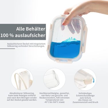 Набір скляних контейнерів для зберігання їжі з кришками з преміум-пластику, 10 шт. - блакитні