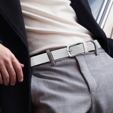 Набір з 2 еластичних плетених ременів для жінок та чоловіків – регульовані, 3,3 см, довжина 100-120 см (Чорний + Білий, довжина 110 см)