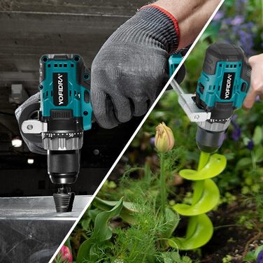 Yofidra Акумуляторний шуруповерт 21V, 13 мм, 2 швидкості, комплект з 2 акумуляторами 3.0Ah, 25+3 рівня моменту, 80 Нм, LED-підсвічування, для дому та саду, DIY