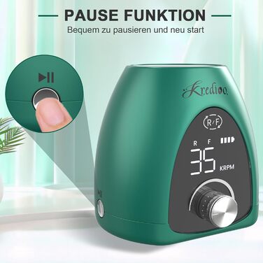 Електричний фрезер для нігтів 6 в 1: манікюрний набір з LED дисплеєм, 35000 об/хв, для гель, акрил, Shellac. Підходить для початківців та професіоналів (Зелений)