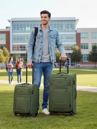 Набір валізак SMARTBOX 3 шт. для жінок та чоловіків | Легкі та стабільні валізи-ролики, якісний softcase, 4 колеса та кодовий замок | Розширювані | Колір: Slate-green, Розмір: S (56 см)