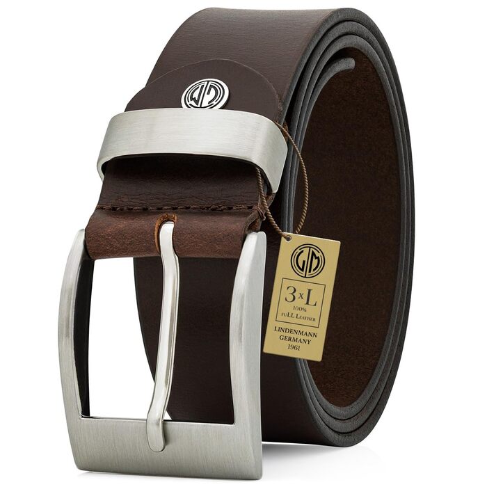 Чоловічий шкіряний ремінь Lindenmann, 40 мм, повноецінна шкіра, темно-коричневий, розмір 105 см, довжина 120 см