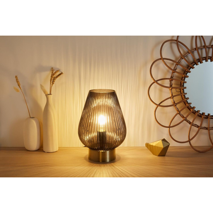 Настільна лампа Pauleen 48158 Crystal Gloom з кришталевим декором, антрацитова, E27, 40W, димчасте скло/латунь