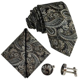 Краватка чоловіча GASSANI Paisley 7 см, набір 3 шт. (чорно-коричнева, сіра, біла)