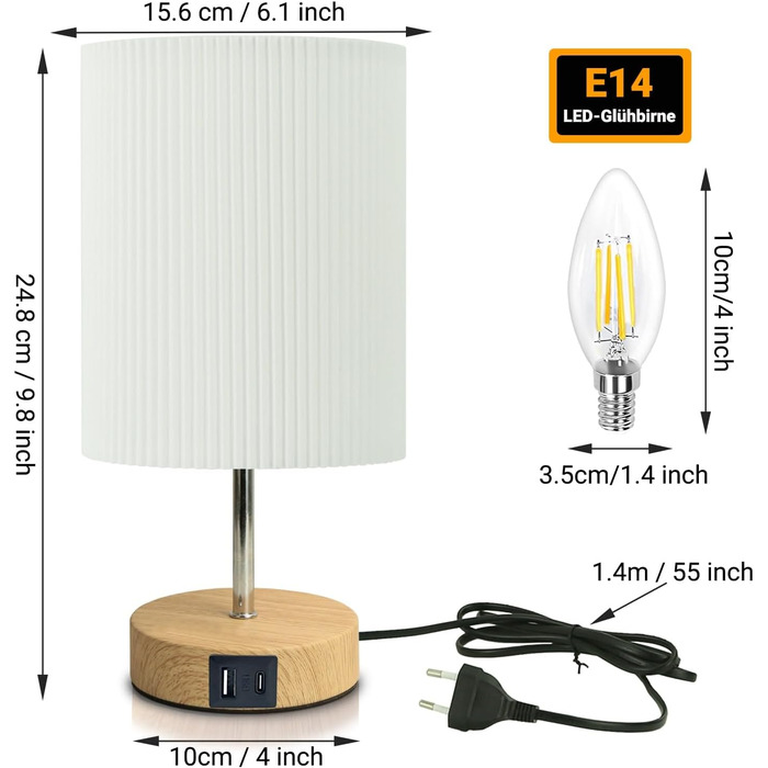 Торшер настільний з кабелем, торшер сенсорний з регулюванням яскравості, 3 рівні освітлення, настільна лампа для робочого столу, мінімалістична торшер для спальні, вітальні, подарунок (циліндр A+C-2 шт)