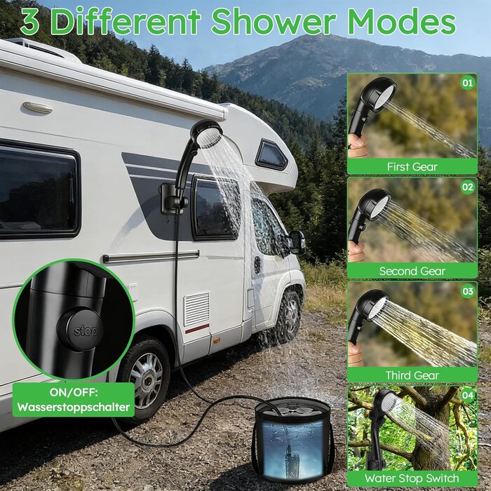 Портативний душ для кемпінгу Campingdusche 20л з насосом, акумулятором 6000mAh та індикатором температури