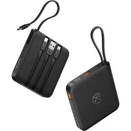 Power Bank VRURC 10000mAh з кабелем: компактний павербанк USB-C, швидка зарядка 22.5W, LED-дисплей, сумісний з iPhone, Huawei (зелений, чорний)