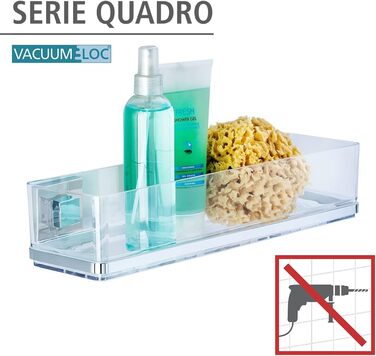 WENKO Vacuum-Loc Bathroom Wall Shelf Quadro Maxi, 2 tiers, with removable bowl, mounting without drilling, stainless steel/plastic, 38.5 x 8.5 x 14.5 cm