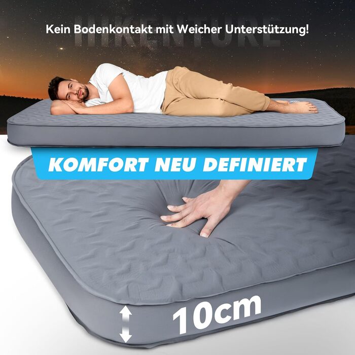 Каремат HIKENTURE самонадувний з вбудованим електронасосом, 10 см товщини, для кемпінгу, туризму та відпочинку на природі