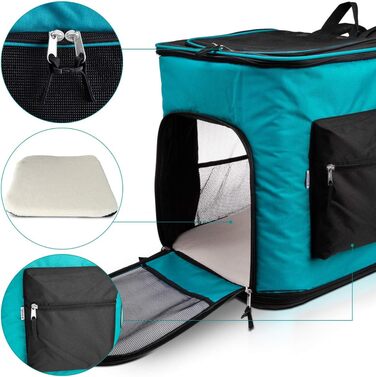 Рюкзак для собак та котів Navaris - м'який, з бавовняним бавовняним ременем, 41x34,5x43 см, складний, до 12 кг, блакитний