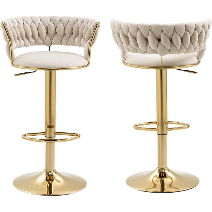 Avorio Velvet Bar Stools 2-Pack - Adjustable Height, Swivel with Footrest, Armrests & Backrest - Ergonomic Counter Stools for Kitchen Island, Bar, Restaurant