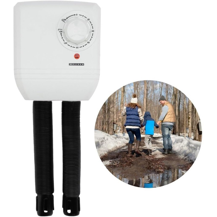 Melissa 16540009 Electric Shoe Dryer, Shoe Warmer for Boots, Rubber Boots and Gloves, Dryer for Hiking Shoes or Ski Boots, Heater with Fan and Timer for 1 Pair of Shoes