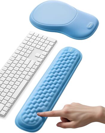 Підставка для зап'ястя Meatanty ергономічна, з Memory Foam, для клавіатури та миші, м'яка, стильна, антиковзаюча, для офісу, дому та геймінгу (Блакитна)