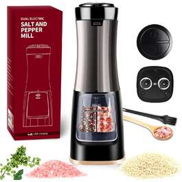 Nauotk 2-in-1 Electric Salt and Pepper Grinder, Battery Powered, Adjustable Coarseness, Automatic Salt and Pepper Grinder with LED, Double Nozzle, One-Hand Operation, Spice Grinder for Kitchen (USB)