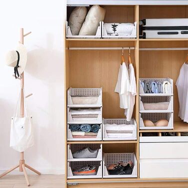 Set of 4 Stackable Folding Clothes Storage Boxes, Plastic Closet Shelves, Closet Organizer Boxes, Pull-Out Drawer-Like Design, Suitable for Home, Bedroom, Kitchen