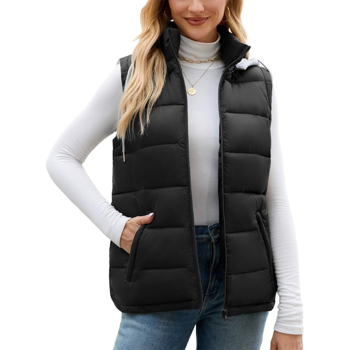 Чоловіча степкова жилетка Vancavoo з капюшоном, чорна, розмір S | З капюшоном, тепла, для відпочинку