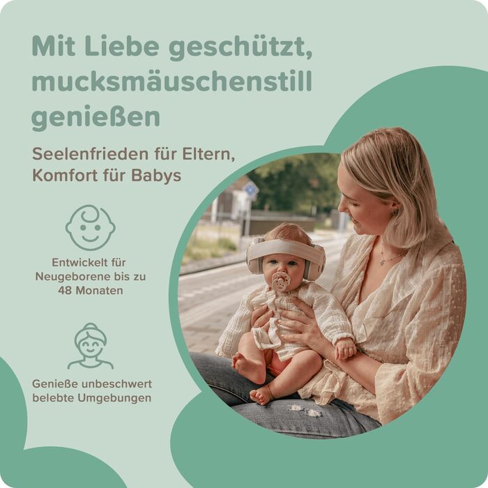 Навушники шумоізоляційні дитячі 3-48 місяців - захист слуху для малюків 25dB, шумопоглинання - м'які дитячі навушники з еластичним регульованим обручем (зелені)