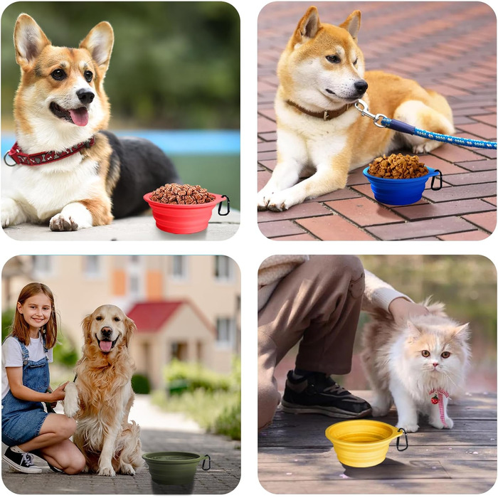 Складані годівниці для собак PetBonus, 2 шт. Силіконові миски для води та їжі для собак, набір для подорожей, виносні миски з карабіном (1000 мл, чорний, червоний)