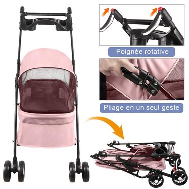 Візок для собак та котів OHMG, складний, до 20 кг, з гальмами, XXL-кошик, 3 вікна, тримач для напоїв, 50 x 70 x 95 см