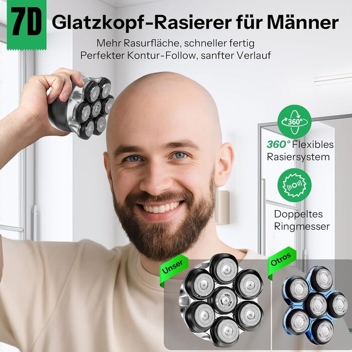 Електричний гостроювач для голикової голови Yeerain 7D, чорний, з LED-дисплеєм та 2 швидкостями