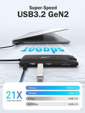 Док-станція Lemorele 13-в-1: USB-C/A, 10Gbps, 3 монітори, 2 HDMI 4K, Ethernet, 4 USB 3.2/2.0, VGA, Type-C 3.1, PD 100W, Audio, SD/TF, для Windows, MacBook