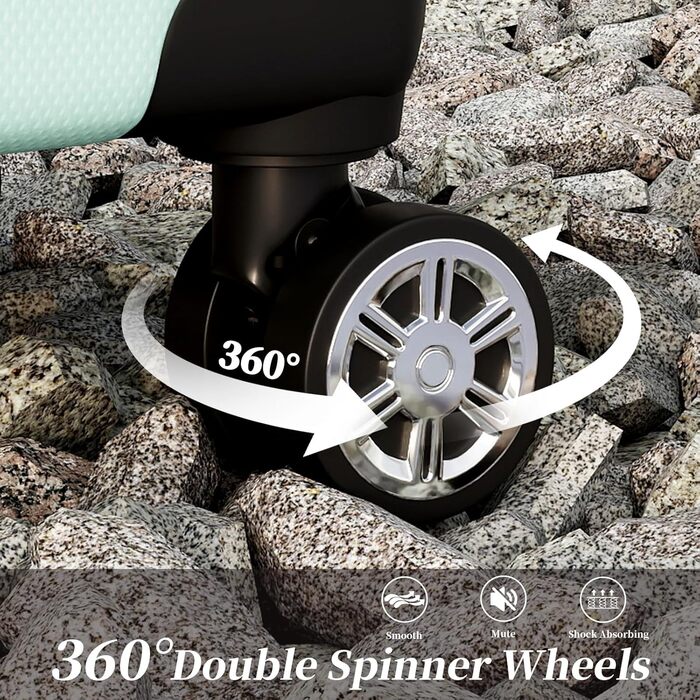 Набір валіз Ystyle Kofferset 5 шт: 12', 18', 20', 24', 28' + косметичка. ABS, 360° колеса, TSA-замок. Ідеально для подорожей Європою, круїзів та навчання за кордоном. Колір: м'ятний.