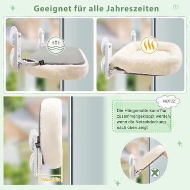 GUUSII Cat Window Perch, Cat Bed, Window Hammock, Cat Hammock, Cat Window Seat, Foldable Cat Window Lounge, Window Hammock, Cat Hanging Bed, Up to 18kg (M) (White)