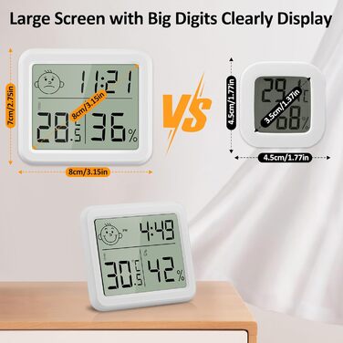 DazSpirit Digital Thermometer Hygrometer, Indoor Room Thermometer Thermo-Hygrometer, Humidity Meter with Smiley Indicator Suitable for Bedrooms, Baby Rooms, Greenhouses, Offices (2 Pieces White)