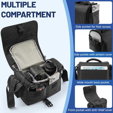 Водонепроникна сумка для камери SLR з дощовиком, ударостійка фотосумка з підкладкою, для щоденного використання (чорна)