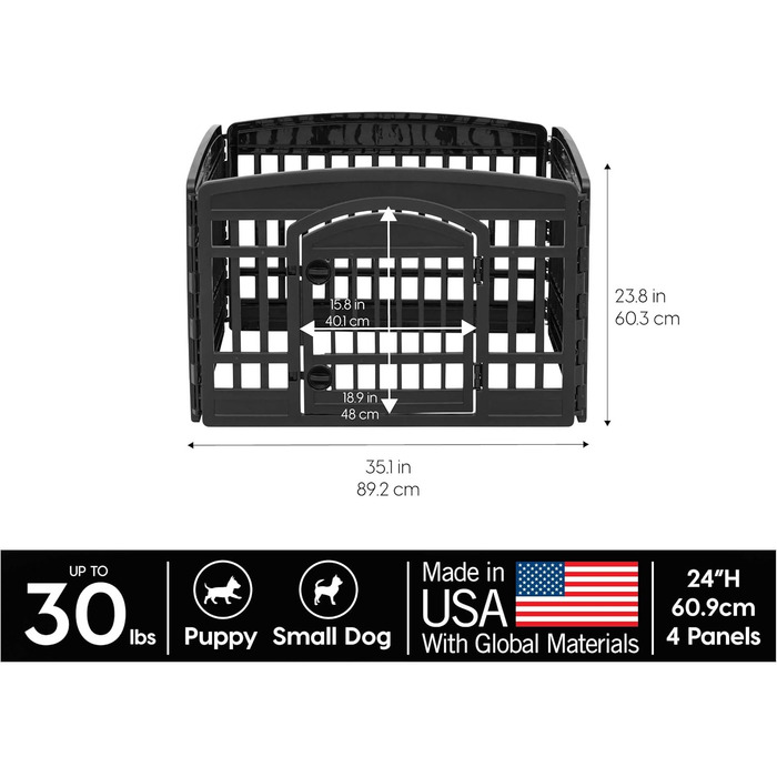 Клітка-манеж для собак Iris USA з дверцятами, 61 см, 4 панелі, чорна