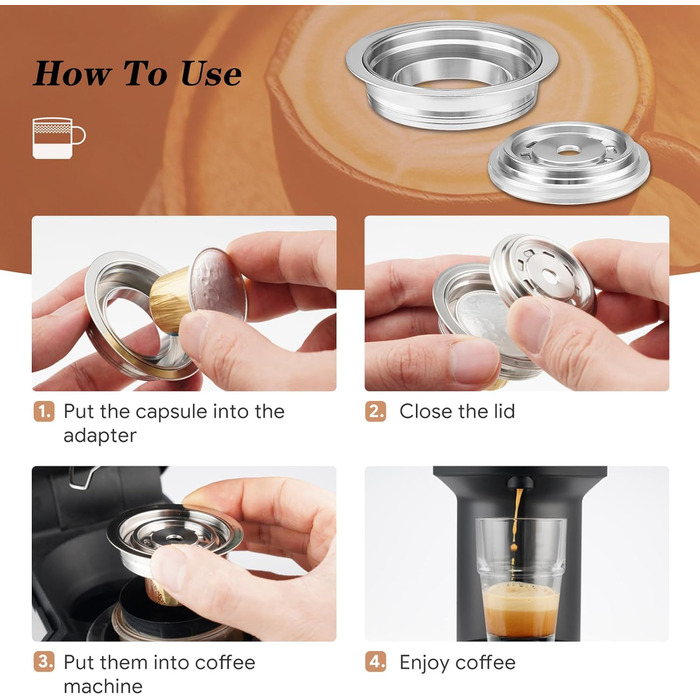 FOVNOT Reusable Coffee Capsule Adapter, 150 ML Stainless Steel Coffee Pad Adapter Coffee Pad Converter with 4 Stickers Compatible for Vertuo Next/Vertuo POP/Vertuoline GCA1/Delonghi ENV135