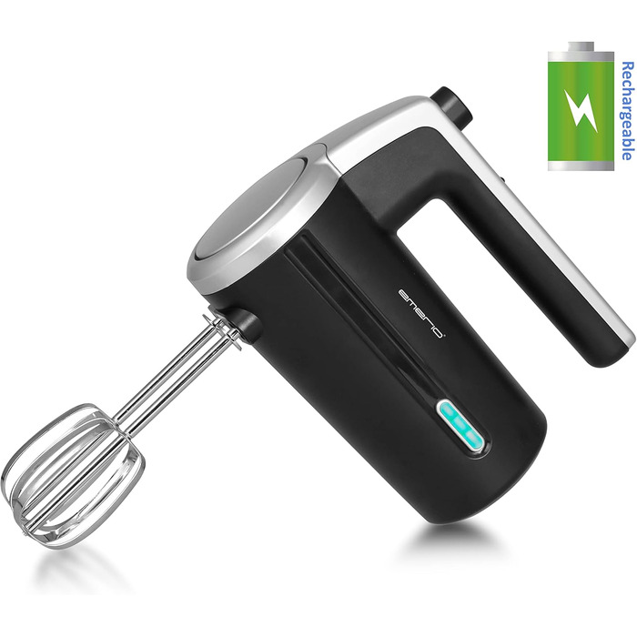 Бездротовий акумуляторний міксер EMERIO HM-126681.1 чорного кольору - 2 вінчики, 3 швидкості, 2000mAh, USB-зарядка