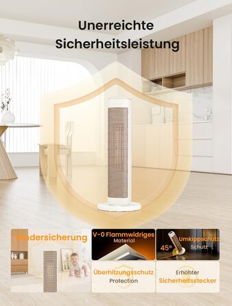 Електричний обігрівач AIRMATE 63см: керамічний, тихий, з термостатом та осциляцією, 3 режими, таймер, 2000W, захист від перегріву, білий