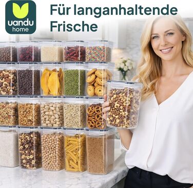 Набір контейнерів для зберігання Uandu з кришкою, 24 шт. BPA Free, для кухні: мюслі, борошно, цукор, з ручкою та етикеткою чорного кольору