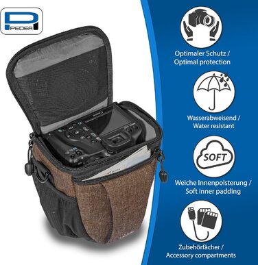 Сумка для камери Pedea: стильна модель для DSLR/SLR/DLSM, з дощовиком та місцем для аксесуарів та об'єктивів, розмір M (колір: коричневий)