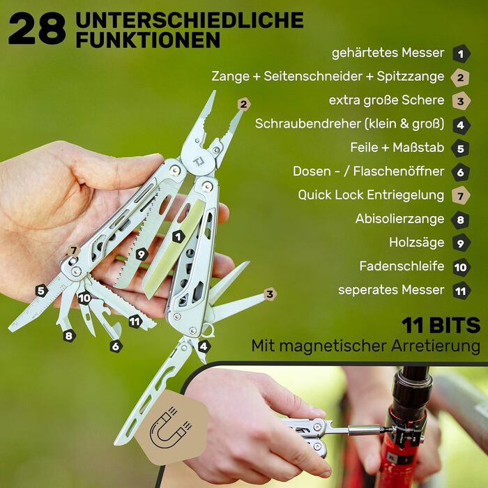 Premium Multitool [Stainless Steel] Survival Multifunction Knife, Perfect Camping Accessory, Multifunction Tool [27 Functions], Pocket Knife, Protected Design (Forge Pro, Personalized)