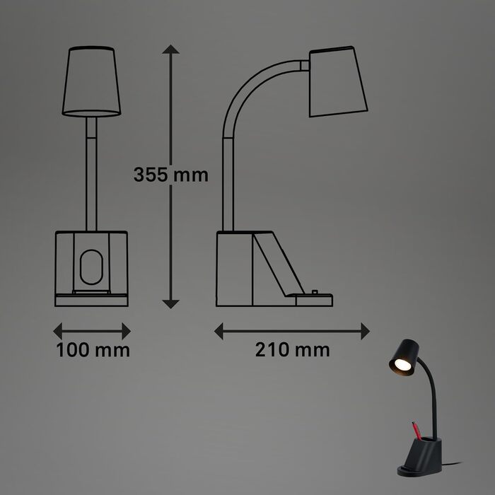 LED лампа BRILONER настільна бездротова з торшетом, поворотна, регульована, з можливістю заміни джерела світла, 38,5 см, з тримачем для ручок, білий колір