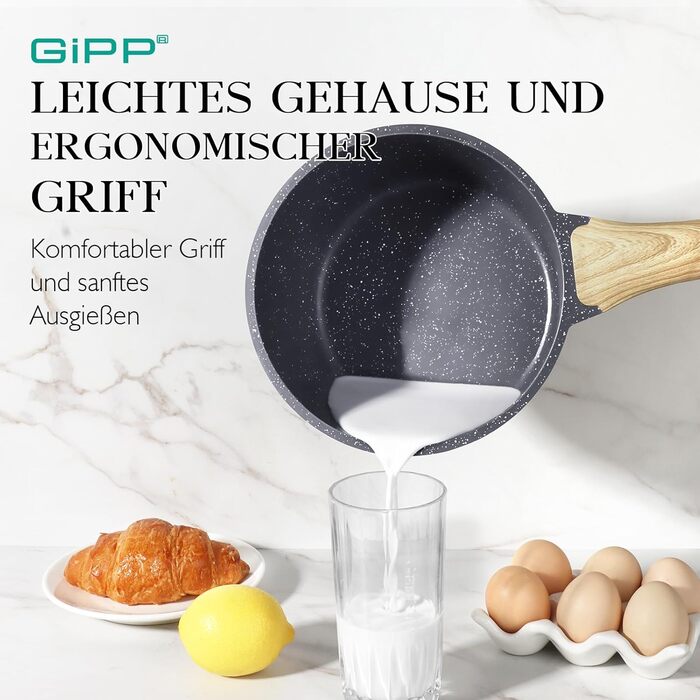 Каструля GiPP з кришкою 16 см, нержавіюча сталь, з антипригарним покриттям, для індукційних плит, без PFOA, сірого кольору