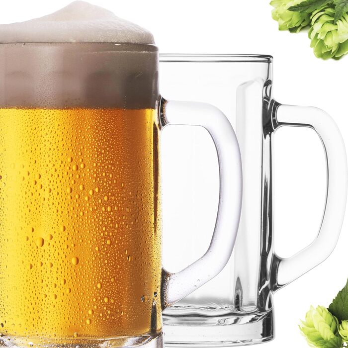 Набір пивних склянок PLATINUX Bierseidel 6 шт, 300 мл (прозорі, з ручкою) для пива, Maßkrug