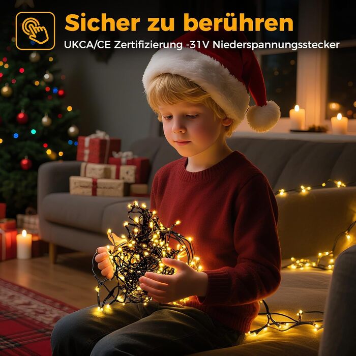 Гірлянда світлодіодна для прикраси ялинки та інтер'єру, 25м, 250 LED, тепле біле світло, 8 режимів, пульт, таймер, IP44, для дому та саду