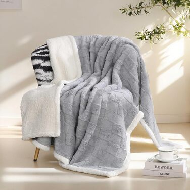 Плед Gracelife Sherpa з м'якого флісу, великий, теплий, 150 x 200 см, сірий (A01)