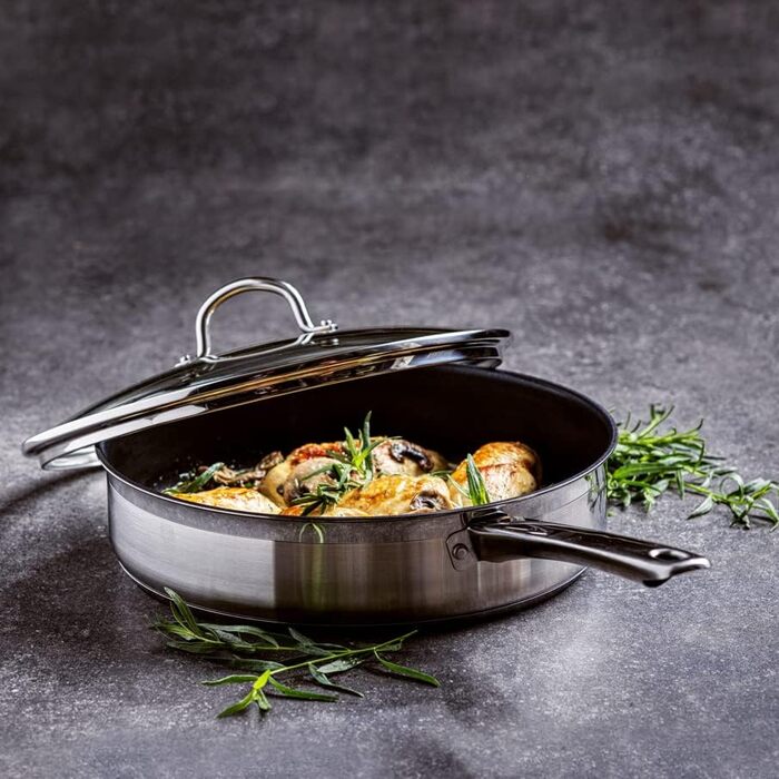 Сковорода з нержавіючої сталі з керамічним покриттям BK Cookware Allround (28 см) з кришкою, індукційна, склокришка, без PFAS, для плити, антипригарна, для тушкування, легко миється