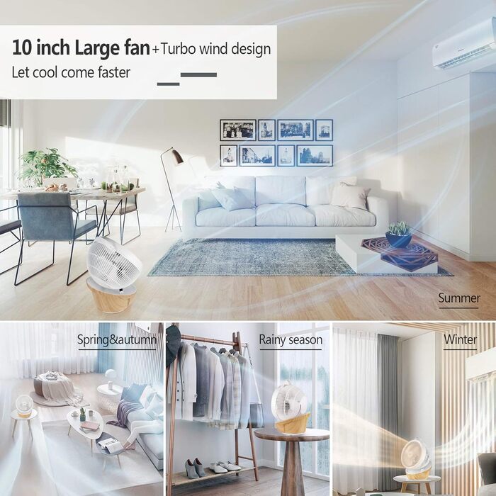 Вентилятор 4UMOR Turbo: тихий, 21W, 12 швидкостей, 3D циркуляція повітря, таймер 8H, для спальні/офісу (білий)