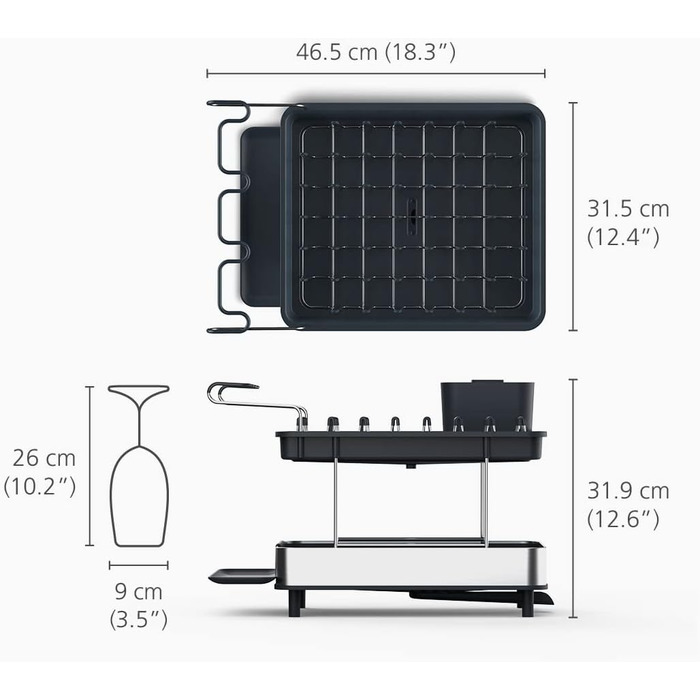 Сушарка для посуду Joseph Joseph Extend Extendable з підставкою для столових приборів, відкидною підставкою та двома ярусами - нержавіюча сталь, сірий колір
