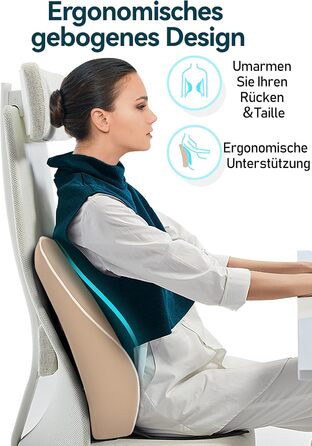 Подушка для спини Ergonomisches RückenKissen Travel Ease з Memory Foam, для офісного та комп'ютерного крісла, з антистатичним, приємним до шкіри чохлом, для зручної постави