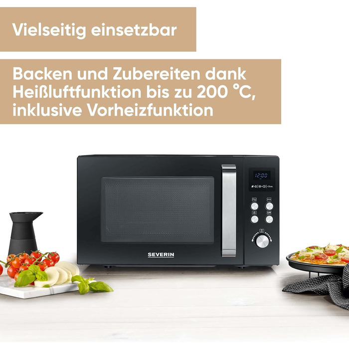 Мікрохвильова піч Severin 3-в-1 з грилем та конвекцією, 25л, чорна, MW 7752