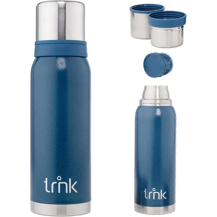 Термос для напоїв TRNK Arktis 2, 1200 мл, нержавіюча сталь, BPA-free, зберігає тепло 32 години, з 2 кришками-чашками, для відпочинку на природі, миється в посудомийній машині (гірське блакитний)
