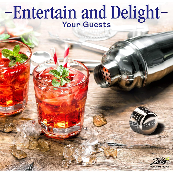 Набір для приготування коктейлів Nuvantee - Преміум барменський набір 0.7л з мірним стаканчиком та рецептами - шейкер, міксер, стейнер